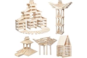 NiToy Wooden Building Blocks 100PCS Montessori STEM Toy for Kids, Solid Natural Pine Wood, Creative Shapes for 3D Space Stacking Games and Sensory Play, Educational Preschool Learning for Boys & Girls