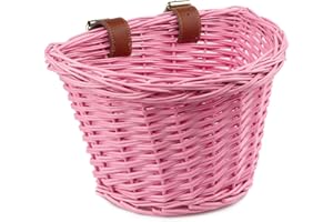 AVASTA Panier de vélo pour Enfants en Osier pour 12 14 16 18 20 Pouces Filles Vélos Scooter Tricycle Accessoires de vélo pour Enfants avec Sangles en Cuir Plusieurs Couleurs