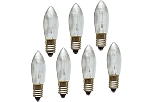 ERZGEBIRGSLICHT GLÜCK AUF Erzgebirgslicht - AUSWAHL - 7x Topkerze Spitzkerze 34V 3W E10 für 7 Brennstellen Ersatzbirne Glühbirne Riffelkerze Glühlämpchen für Lichterketten und Schwibbogen (keine LED!)