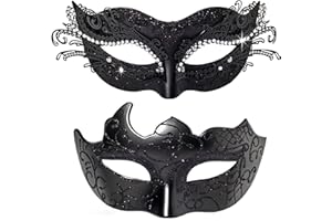 FRUOR Masquerade Masks For Couples, Women Cosplay Mask with Rhinestone and Venetian Style Mask for Men