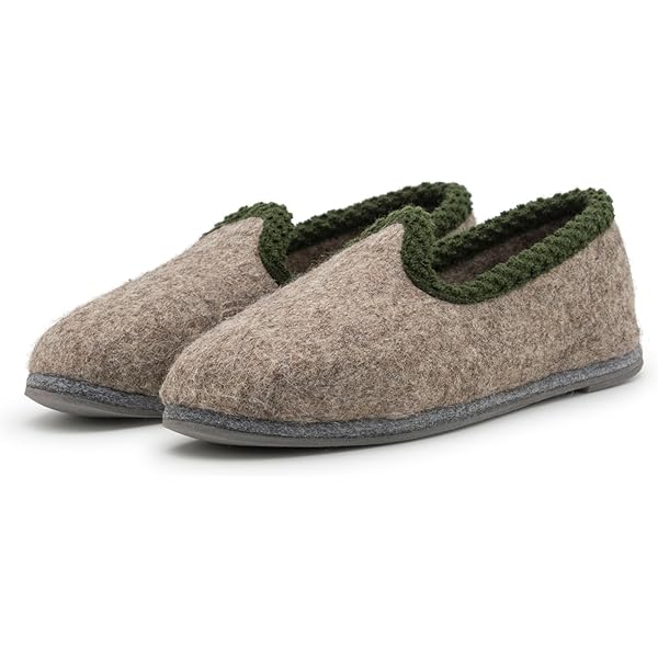 Pantoffelmann vilten pantoffels van kameelhaar I Gestreept I Maat 44 I Antislip & comfortabele sloffen met rubberzool I Warme & ademende pantoffels voor dames & heren