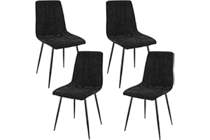 JIJIAN Set di 4 sedie da pranzo imbottite con tessuto di lino e gambe in metallo nero, design a righe, per sala da pranzo, soggiorno, camera da letto, cucina, reception, Nero
