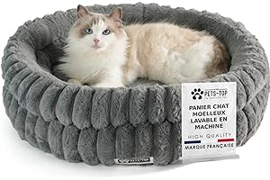 One PETS-TOP Panier Chat Moelleux – Coussin Chat ou Petit Chien Doux et Confortable – Cat Bed Antistress – Couchage Apaisant Rond et Chaud (Gris, 60 cm)