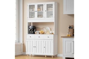 Blishom Armadio da cucina con piano di lavoro, armadietto a buffet con LED, credenza alta, Armadio per alimenti di grande capacità a 6 ante, 100x38x180cm