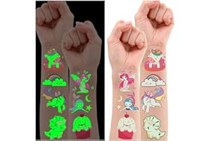 Leesgel 140 Styles(10 Sheets) Luminous Tattoos for Girls Kids, Girls Party Bag Fillers Temporary Tattoo Stickers with Dinosaur/Mermaid, Toys for Children Birthday Supplies Favors