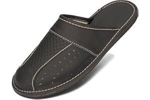 BeComfy Pantoufles Hommes Chaussons Cuir Véritable Mules Maison Noir Marron 40-50 EU