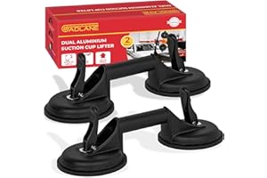 GADLANE Dual Aluminium Suction Cups Heavy Duty - 2 Pack Suckers for Glass, Tiles, Slabs - Twin Glass Suction Cups Up To 100kg of Elevation - Glass Suckers Lifters 11.9cm Diameter - Black (Pack of 2)