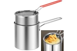 LITTLEDUCKLING Fritteuse mit Korb, 304 Edelstahl, Fritteusentopf mit Siebkorb, 1200 ml, Mini-Ölfritteuse mit Griff, multifunktionale Küchenhelfer, kleine Fritteusenpfanne für Tempura-Chips, Fisch, Huhn (A)
