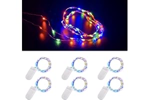 ooklee [6 Pack] Fairy String Lights Battery Operated, 2m 20 LED Copper Wire String Light, Rainbow Twinkle Starry Lighting for Table Party Wedding Indoor Jar Garden Christmas Decorations(Multi Colour)