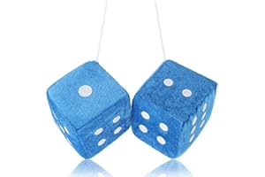 DIVINA VITAE Fuzzy Dice for Rear View Mirror, Blue Fuzzy Dice for Car Mirror, 2.75inch Pair of Plush Retro Square Hanging Dice with White Dots Cute Car Decoration Ornament Accessories (Blue)