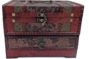 E-isata ISOTO Retro Vintage Wooden Jewelry Box Storage Box Organizer Container Case Chest Trinket Box with Mirror for Gilrs Girlfriend Women for Mother's Day 22 * 16 * 16cm (Style 3)