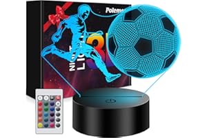 Polemera Cadeau Foot Garcon【Version améliorée du pictogramme d'athlète】, Veilleuse 3D Illusion Football pour enfants en 16 couleurs, Cadeau garçon 7 8 9 10 11 12 13 14 ans, Lampe foot