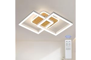 ANTENLICHT plafoniera led soffitto moderna plafoniera salotto Dimmerabile, 40W 3600LM Lampada da Soffitto, Funzione di Memoria, per Soggiorno, Camera da Letto, Sala da Pranzo, Legno-Bianco 65x42x12cm
