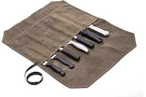 QEES Chef's Knife Roll Bag with 7 Slots, Waxed Canvas Chefs Knife Case, Tool Roll Bag, Blade Storage Case, Khaki (Khaki)
