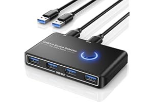 JANCANE USB Switch 2PC, KVM USB 3.0 Switch 2 In 4 Out mit 2 Kabeln, USB Switch Selector für Tastatur, Maus, Drucker, Scanner Kompatibel mit Windows, Mac, Linuxfür