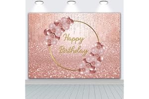 BINQOO 7x5FT Geburtstag Hintergrund Rosa Rose Gold Ballon Gold Ring Blumen Hintergründe Fotografie Queen Frauen Süße Prinzessin Mädchen 16. 18. Geburtstag Party