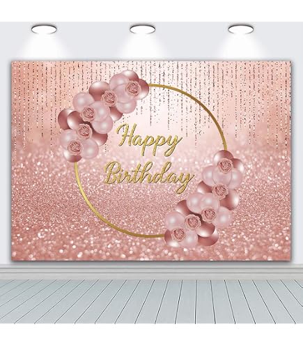 Toile De Fond Photo « Happy Birthday » Rose Or - 2,1x1,5m - Fête Anniversaire, Prénatale - Dyang