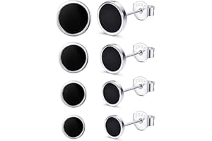 JeweBella 4 Paar Schwarze Ohrstecker für Herren Damen 925 Sterling Silber Schwarz Ohrringe Set Hypoallergen Classic Round Schwarze Ohrringe Männer Piercings Knorpel Silber Ohrstecker 6/8/10/12MM