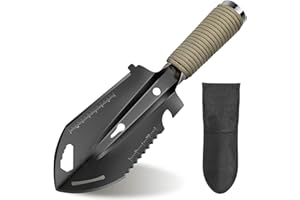 MEETOZ Backpacking Shovel, Camping Hand Trowel, Lightweight Hiking Shovel, Small Potty Multitool with Carrying Pouch for Digging, Metal Detecting, Gardening and Outdoor Survival