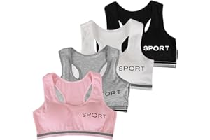 Petalum Super Comfort Girls' Wireless Sports Bras Bralette Bustier Sleep Bras for Girls in Yoga Kids Fitness Cotton Crop Tops Vest Running with Built Up Straps (Pack of 4)