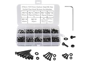 FandWay 410 Stück M2 Schrauben Set,Zylinderschrauben mit Innensechskant Sechskopf-Knopf Gewindeschrauben Schwarz Sechskantschrauben Maschinenschrauben Muttern und Unterlegscheiben Sortiment.