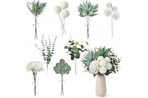 55 stycken konstgjorda blommor som riktiga och konstgjorda grenar, 8 olika konstgjorda blommor och växter, eukalyptusdekoration för gör-det-själv-blombukett, brudbukett, heminredning, fest