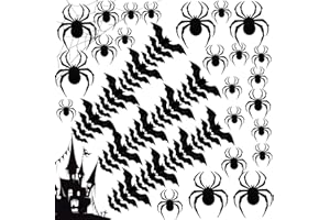 UDIKEFO Halloween Bats Spiders Stickers Decorations, 72 Pcs DIY 3D Bats and Spiders Halloween Decor, Black Plastic Scary Bats Spider Wall Stickers for Home Decor/Wall Decor