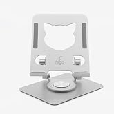 fiigo 360 Derece D&ouml;nebilen Tablet ve Telefon Standı Kedi Fig&uuml;rl&uuml; Metal Silver