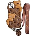 Yatchen for iPhone 13 Case Cookie Bear Kawaii Phone Cases,Cute iPhone 13 Case with Strap Lanyard Keychain 3D Cartoon Bear Soft Silicone Protective Case Funny for iPhone 13 Women Girls