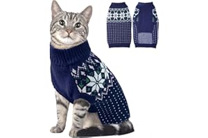 Katzinst Maglioncino Gatto, Maglione Cane Taglia Media con Motivo a Fiocco Di Neve, Maglione Gatto con Foro Per il Guinzaglio, Maglioncino Cane Taglia Media Per Bulldog Francesi Bassotto, Blu M