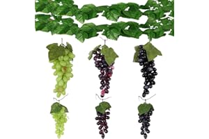 YIMINI 8 Stück Kunststoff Weintrauben, Trauben Künstlich, Plastik Weintrauben, Simulation Trauben,Künstliche Gefälschte Trauben Mit Traubenblätter, Für Weindekoration, Künstliche Fruchtstützen