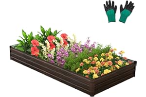 GiantexUK Raised Garden Bed, Galvanized Metal Rectangular Planter Box with Open Bottom, Outdoor Elevated Flower Pots Grow Box Container for Vegetables Herbs Plants (240 x 120 x 30cm, Coffee)