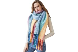 DiaryLook - Bufanda cálida a cuadros para invierno, bufandas largas a cuadros suaves para mujer, chal de lana a cuadros para mujer