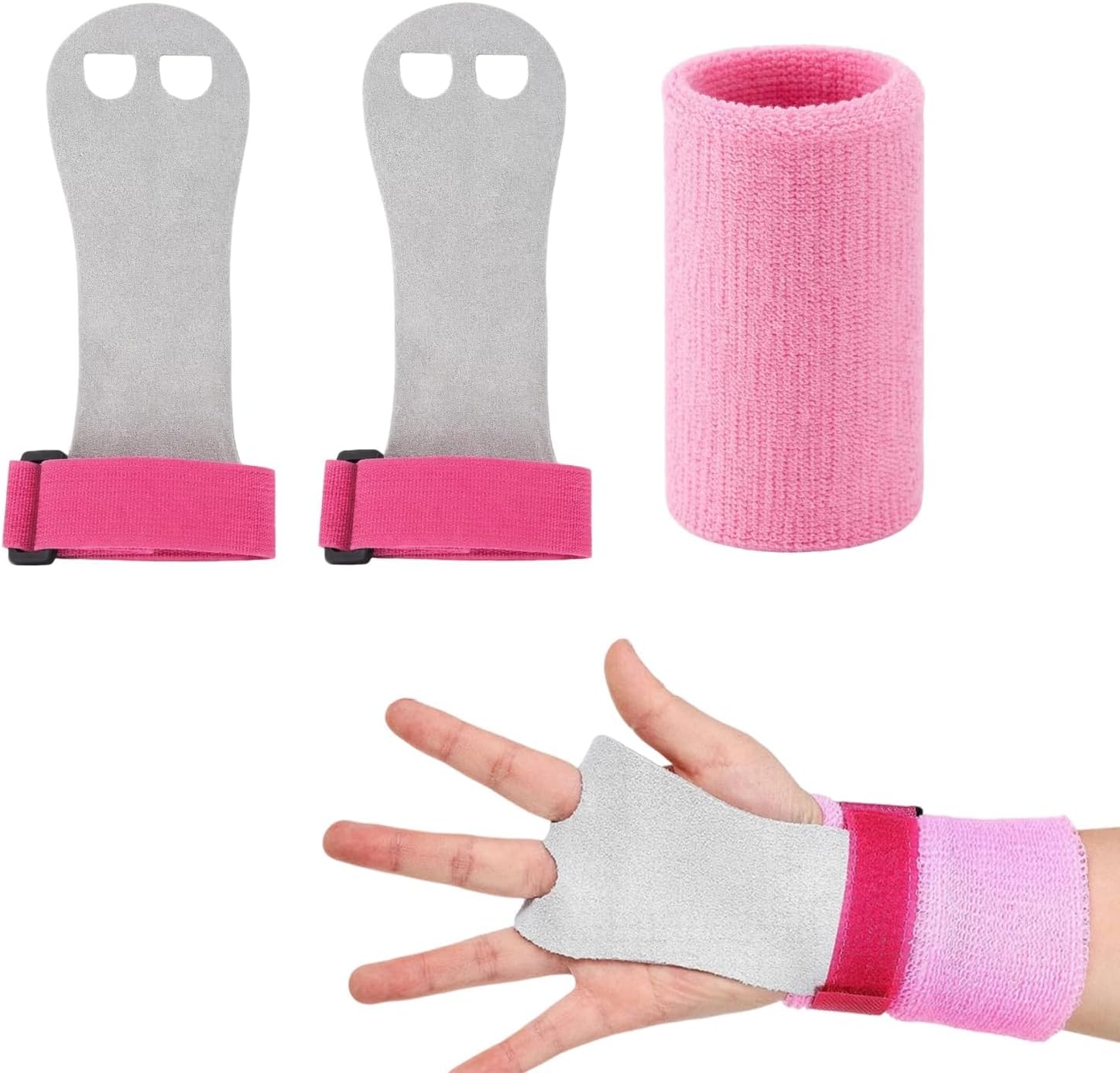 ikBrtaiay 1 muñequera + 1 par de empuñaduras de Gimnasia para niñas, jóvenes, niños, calleras Agarraderas de Entrenamiento para Mano, Palma y Muñeca - Accesorios Deportivos y de Fitness