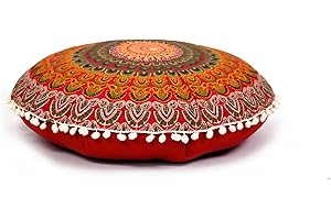 INDIAN CRAFT CASTLE Cojín redondo grande para asiento de suelo, funda otomana, cojín de meditación, cojines de suelo para adultos, puf, otomano, fundas para muebles de sala de manualidades, funda de asiento de 22