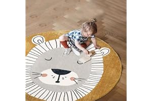USTIDE Lion Kids Playmat,Super Soft Faux Kids Rug Thick Round Baby Play Mat Anti-Slip Cartoon Animal Baby Floor Mat(80cm Dia)