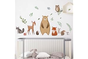 decalmile Woodland Animals Wall Decals Bear Fox Deer Wall Stickers Baby Nursery Kids Bedroom Playroom Wall Decor