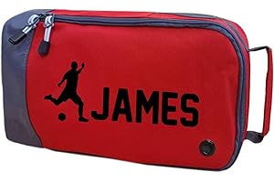 ABSOLUTELY TOP Childrens Football Boot Bag Boys Girls Footy Gift Customised Rugby Sports Shoe Bag Any Name (Flame Red Bag/Black Print)