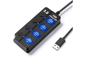 Hoppac USB Hub,4 in1 Multipresa Con interruttore separato e LED,Ciabatta 1 Porte USB 3.0 e 3 USB 2.0, Sdoppiatore Per Trasferimento Dati, Duplicatore per PC, Mouse Della Tastiera
