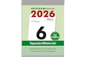 ‎ZETTLER Zettler Tagesabreißkalender XL 2026 – Abreißkalender 8 × 11 cm, 1 Tag pro Seite mit Sudoku, Rezepten, Rätseln & Tipps auf den Rückseiten, FSC-zertifiziert