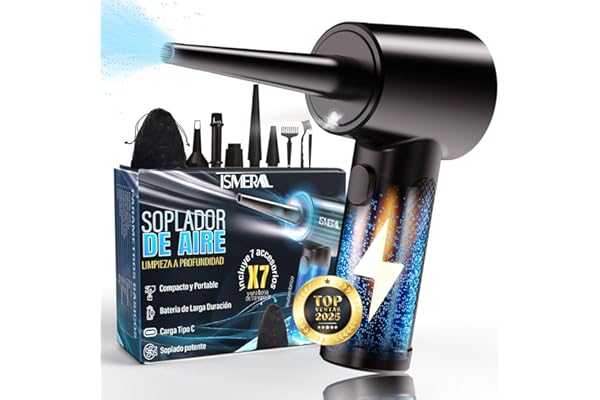SÚPER Soplador De Aire Potente ISMERAL® + Accesorios | Bateria 6000mAh | 100000RPM | Aire Comprimido Limpieza pc | Soplador de Aire Potente | Soplador de Aire Para PC | Pistola aire comprimido