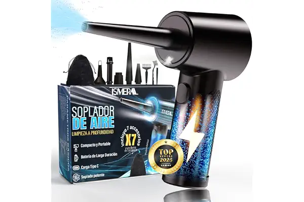 SÚPER Soplador De Aire Potente ISMERAL® + Accesorios | Bateria 6000mAh | 100000RPM | Aire Comprimido Limpieza pc | Soplador de Aire Potente | Soplador de Aire Para PC | Pistola aire comprimido