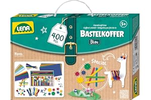 Lena 42715 pysselfodral, delar, material för pyssel med färgat papper, skumgummi, piprengörare, vinglande ögon, pompoms, isstjälkar och mer, för barn från 5 år, 400 blå och