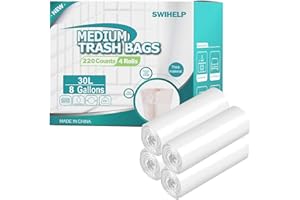 SWIHELP Średnie worki na śmieci 30 litrów worki na śmieci Wkładki do koszy na śmieci Plastikowe worki śmieci do łazienki Sypialnia Biurowy kosz śmieci 220 sztuk
