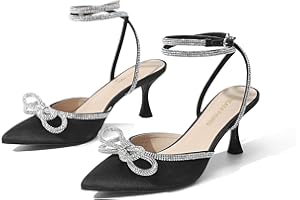 DREAM PAIRS Kitten Heels Rhinestone Bow Ankle Strap Stiletto Pointed Closed Toe Heels for Women Pumps Wedding Bridal Party Dress Shoes