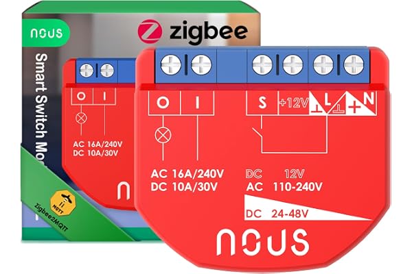 Nous Module Interrupteur ZigBee Smart, 1 Canal, AC 16A/DC 10A, Contacts Secs, 3.0 Hub Requis, Compatible avec Alexa, Zigbee2MQTT, Google Assistant, Home Assistant, Tuya
