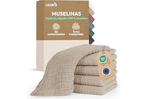 Laleni Muselinas bebé algodón 70x70cm 5 uds | Gasas para bebés piel sensible | Ideal toalla bebé recién nacido supersuave y absorbente | Pañales de muselina | Muselina algodón bebé en beige