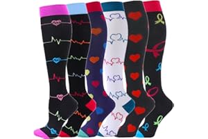 Zingso Calcetines de Compresión (6 pares) para Hombres y Mujeres de 20 a 25 mmHg Medias de Compresión, los Mejores para Atletismo, Carrera, Viajes en avión, Apoyo