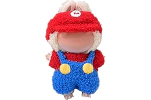 Wood Homing Clothes for LABUBU Plush Doll, Fashion Doll Clothes Outfit Set Cute Theme Designer Plush Toys Dress Accessories for Collector Fans Display Case (Red Blue Set)