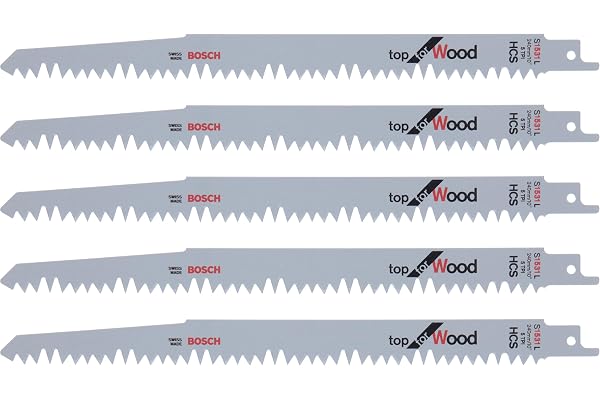 Bosch Coffret de 5 lames de scie sabre S 1531 L Top for Wood (pour le bois, 240 x 19 x 1.5 mm, accessoires pour scie sabre)